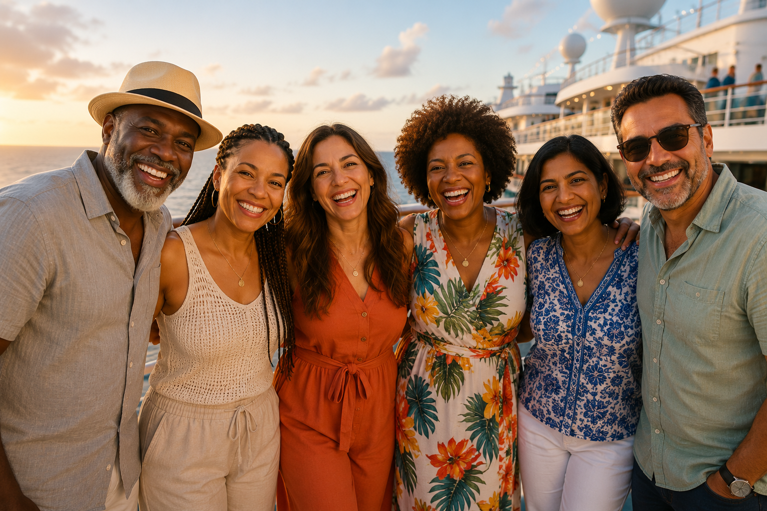 Group of travelers enjoying a cruise together